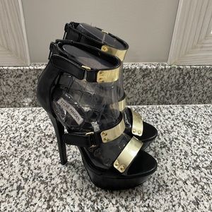 Steve Madden Black Heels with Gold Straps